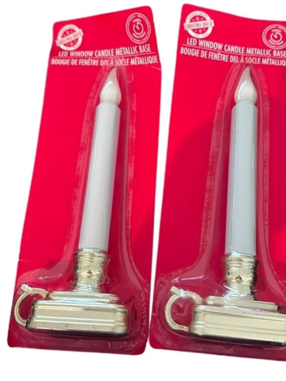 Set of 2 Jingles LED Window Candles Flickering Battery Operated Metallic Base